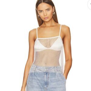 NWT WEWOREWHAT REVOLVE CRYSTAL MESH CAMI‎ WHITE SIZE XXS